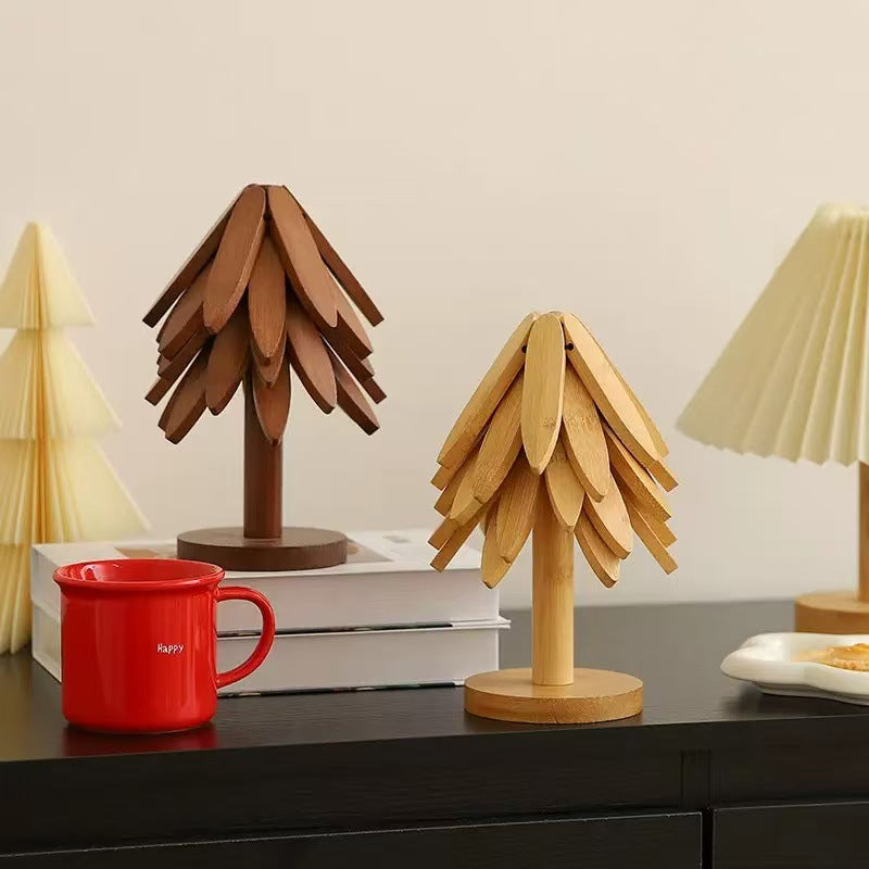 Bamboo Heat-Resistant Coaster Set with Tree Design - Zaloora