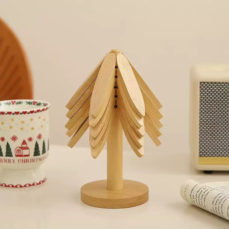 Bamboo Heat-Resistant Coaster Set with Tree Design - Zaloora