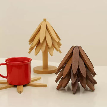 Bamboo Heat-Resistant Coaster Set with Tree Design - Zaloora