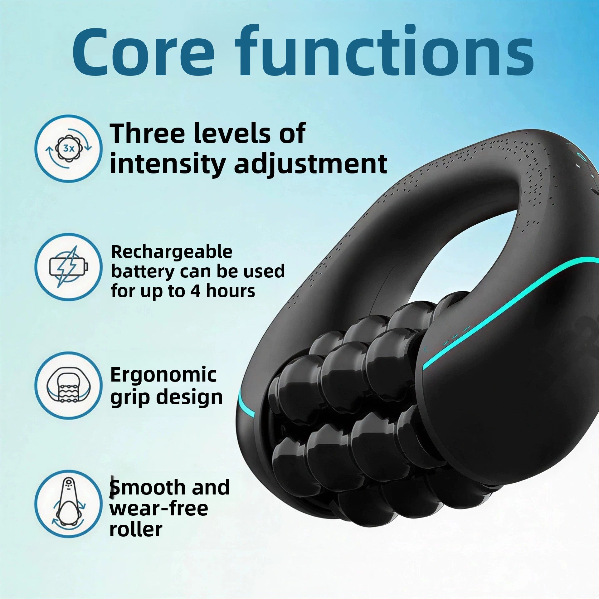 Handheld electric muscle relaxation massage roller with 3-speed strength adjustment