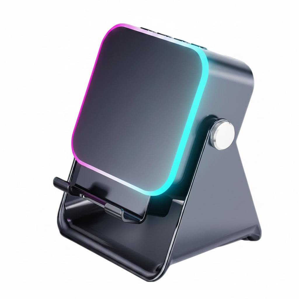 Phone stand with RGB lighting on a white background